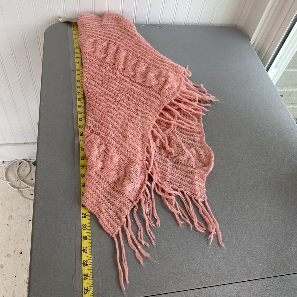 Vintage American Eagle Y2K Cable Knit Fringe Cape Poncho Asymmetric Mohair Soft - Picture 8 of 9